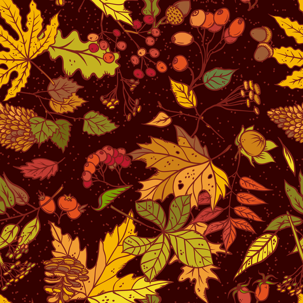 Autumn leaves with fruit seamless pattern vectors