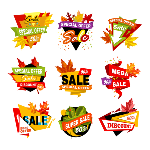Autumn leaves with super sale labels vector