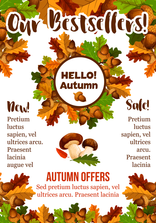Autumn offer poster with mushroom vector