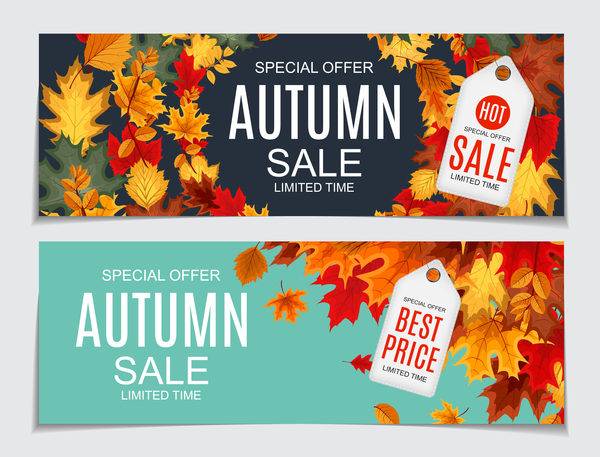 Autumn sale banners with tags vector 03