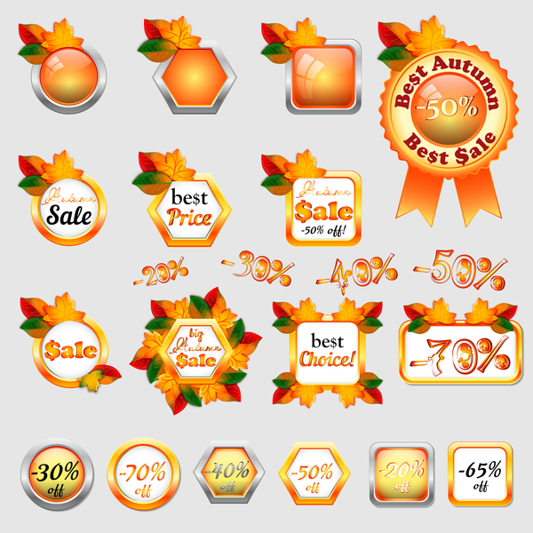 Autumn sale labels with badge and button vector