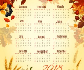 Autumn styles 2018 calendar template vector 01