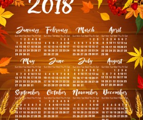 Autumn styles 2018 calendar template vector 03