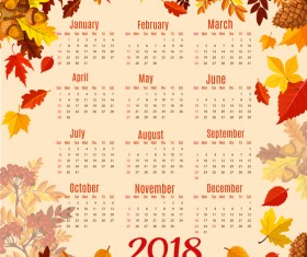 Autumn styles 2018 calendar template vector 04