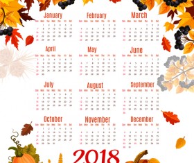 Autumn styles 2018 calendar template vector 06
