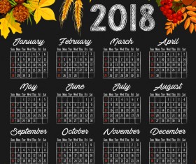 Autumn styles 2018 calendar template vector 11