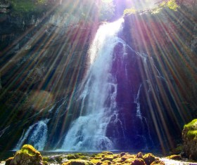 Backlight shooting waterfall Stock Photo