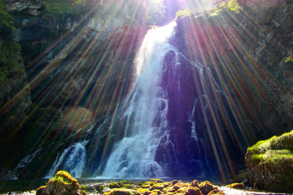 Backlight shooting waterfall Stock Photo