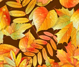 Beautiful autumn leaves with water drop seamless pattern vectors 03