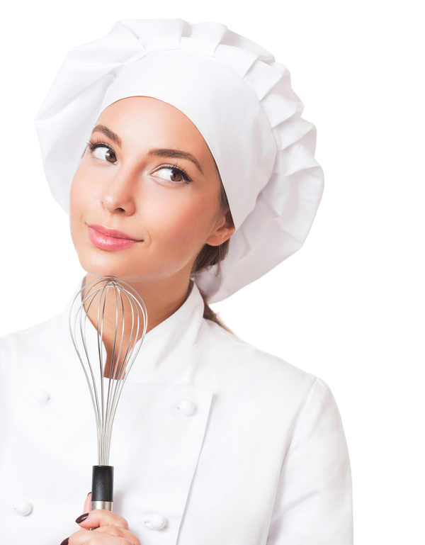 Beautiful female chef holding a whisk Stock Photo 01