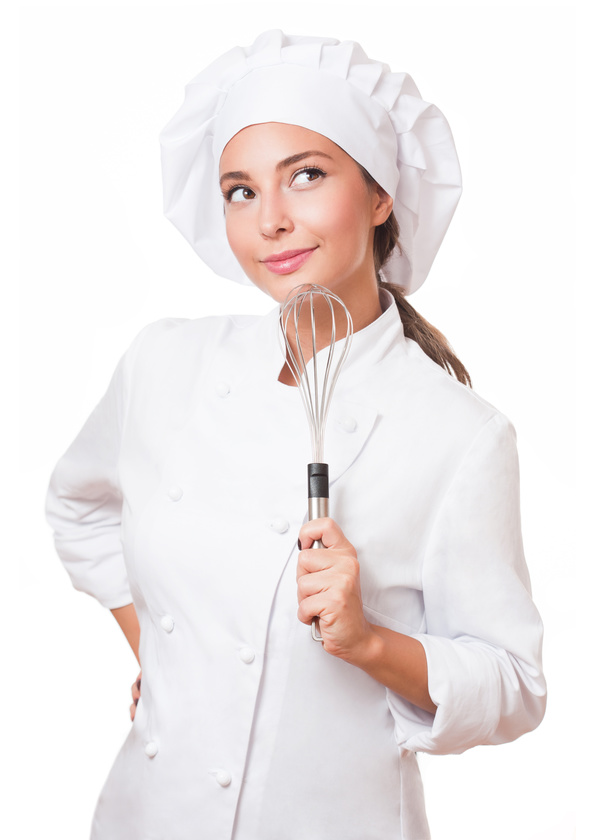 Beautiful female chef holding a whisk Stock Photo 02