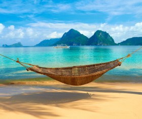 Beautiful seaside scenery and hammock Stock Photo