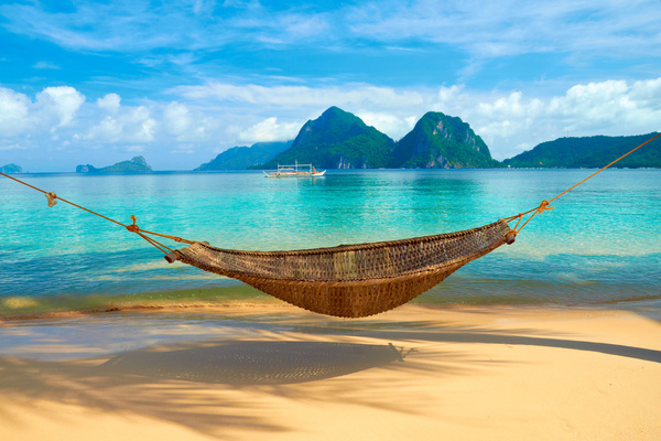 Beautiful seaside scenery and hammock Stock Photo