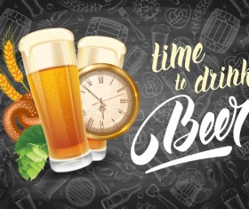 Beer drink with time and blackboard background vector 01