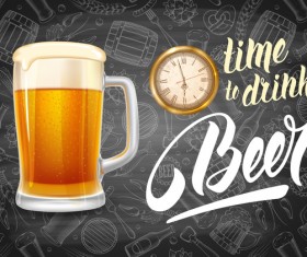 Beer drink with time and blackboard background vector 02