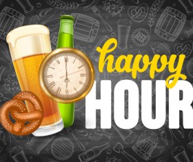 Beer drink with time and blackboard background vector 03