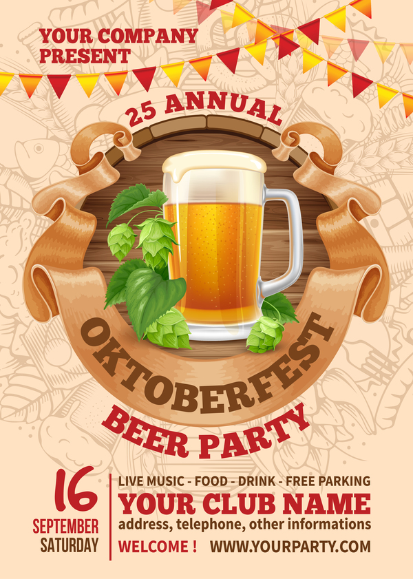 Beer party flyer template vectors 02