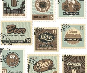 Beer postal stamps template vector