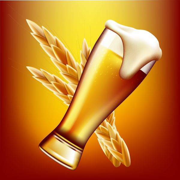 Beer with wheat vector material 01