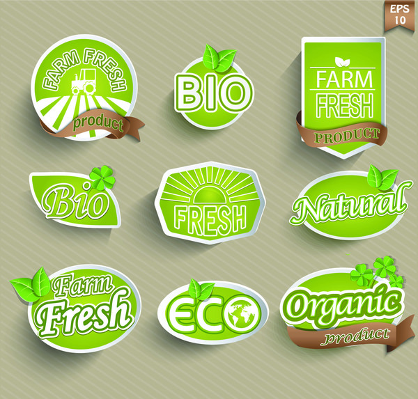 Bio with fresh labels sticker vector set