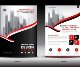 Black with red annual report brochure cover template vector 01