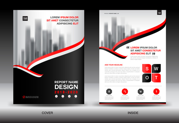 Black with red annual report brochure cover template vector 01
