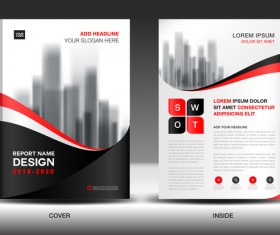 Black with red annual report brochure cover template vector 03