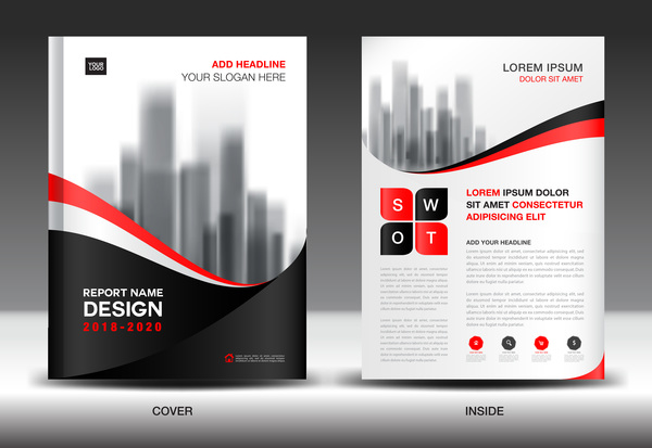 Black with red annual report brochure cover template vector 03