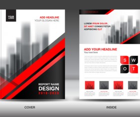 Black with red annual report brochure cover template vector 04