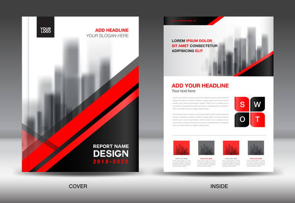 Black with red annual report brochure cover template vector 04