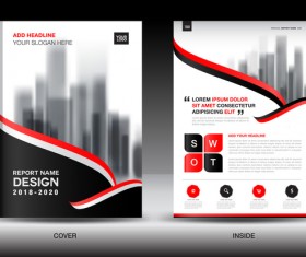 Black with red annual report brochure cover template vector 05