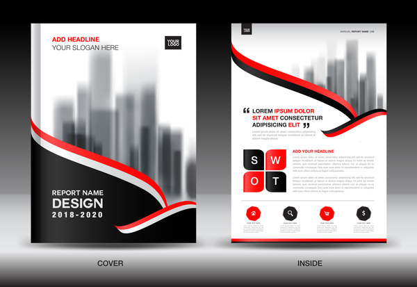 Black with red annual report brochure cover template vector 05
