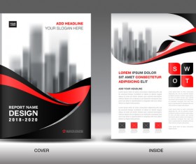Black with red annual report brochure cover template vector 06