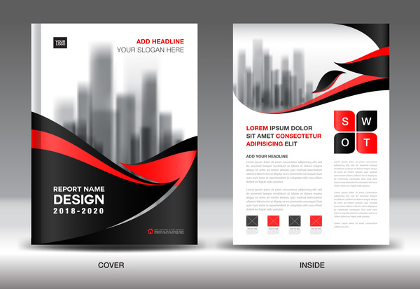 Black with red annual report brochure cover template vector 06