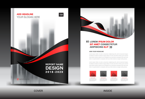 Black with red annual report brochure cover template vector 07