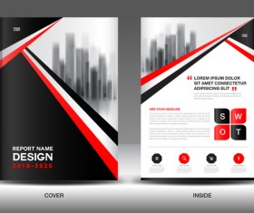 Black with red annual report brochure cover template vector 08