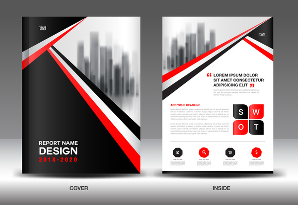 Black with red annual report brochure cover template vector 08