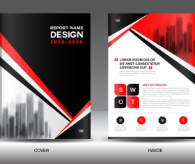 Black with red annual report brochure cover template vector 09
