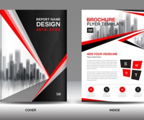 Black with red annual report brochure cover template vector 11