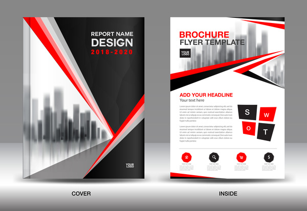 Black with red annual report brochure cover template vector 11