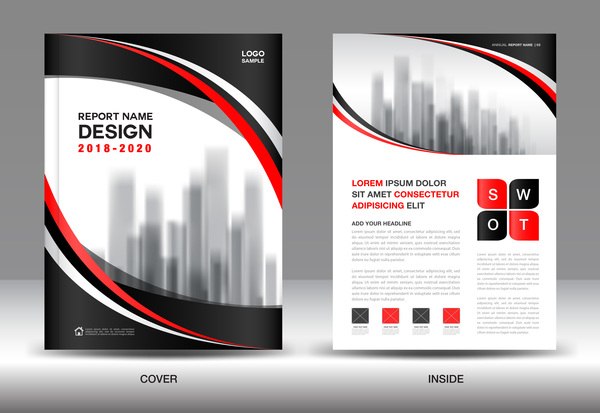 Black with red annual report brochure cover template vector 12