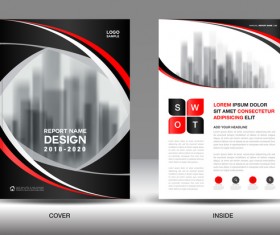 Black with red annual report brochure cover template vector 13