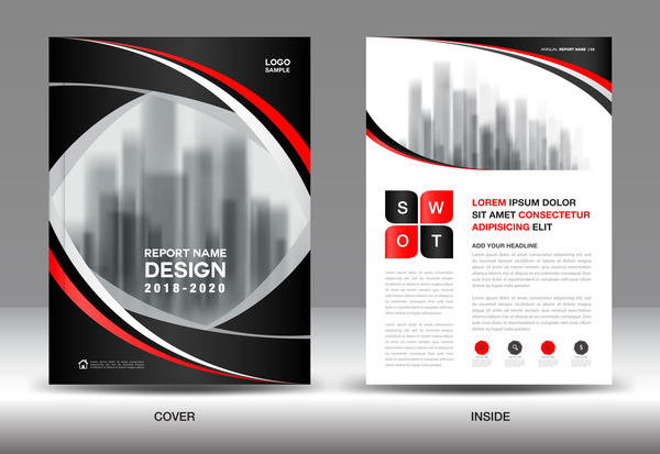 Black with red annual report brochure cover template vector 13