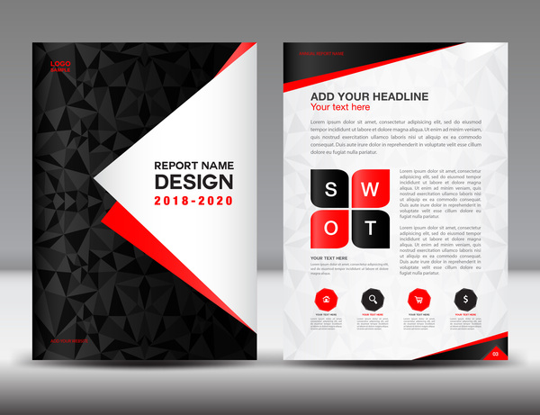 Black with red annual report brochure cover template vector 14