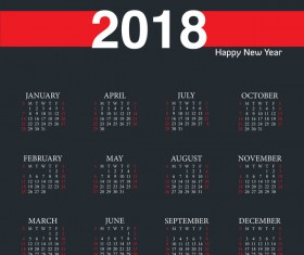 Black with red calendar 2018 template vector design