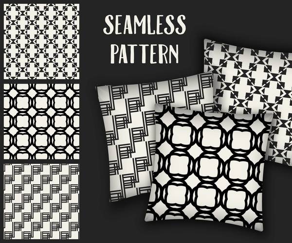 Black with white seamless pattern and mockup vector 01