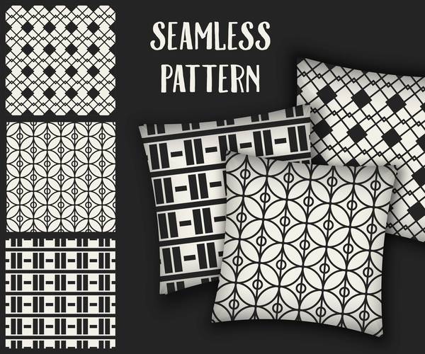 Black with white seamless pattern and mockup vector 02