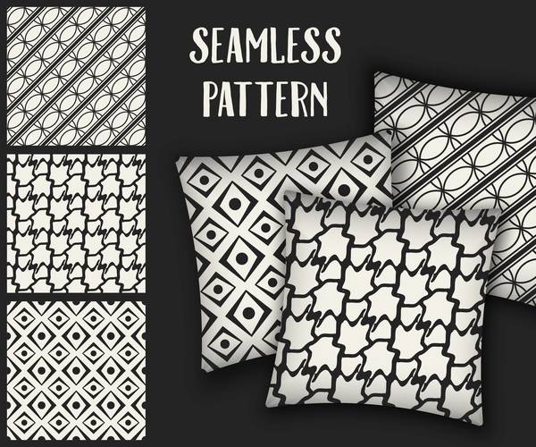 Black with white seamless pattern and mockup vector 03