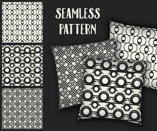 Black with white seamless pattern and mockup vector 04