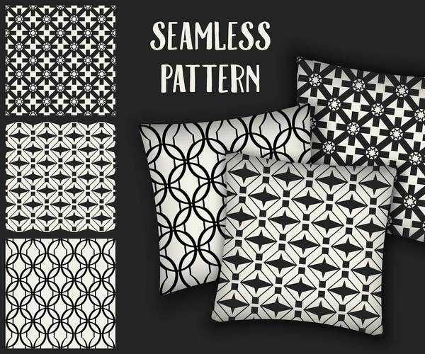 Black with white seamless pattern and mockup vector 05